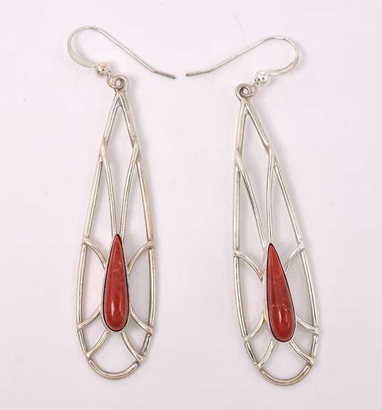 Red Jasper Tear Drop Dangle Earrings In Sterling Silver