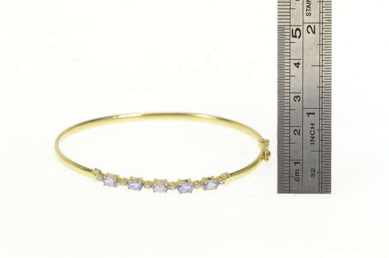 14K Yellow Gold Tanzanite Diamond Vintage Oval Bangle Bracelet