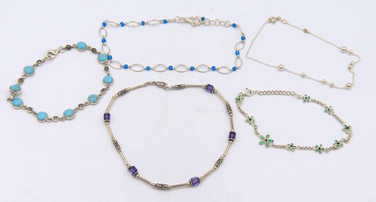 Group Lot of 4 Vintage 925 Sterling Silver Anklet