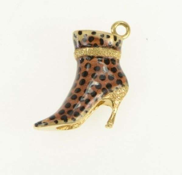 14K Yellow Gold 3D Cheetah Leopard Enamel High Heel Boot Charm/Pendant