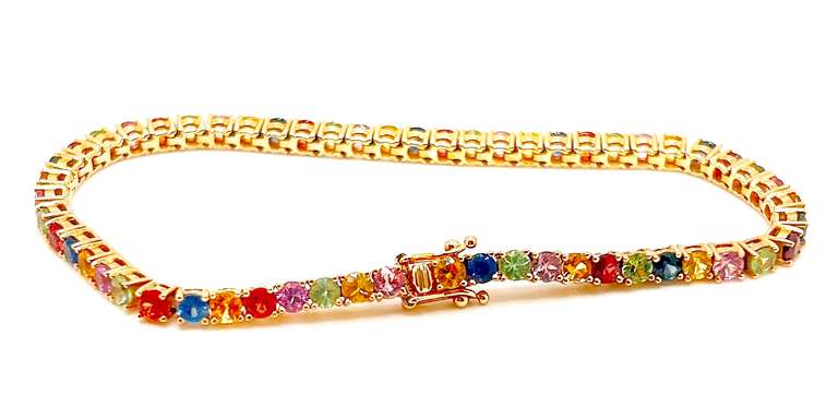 STUNNING 18KT SOLID YELLOW GOLD 8.0 CARAT RAINBOW SAPPHIRE BRACELET