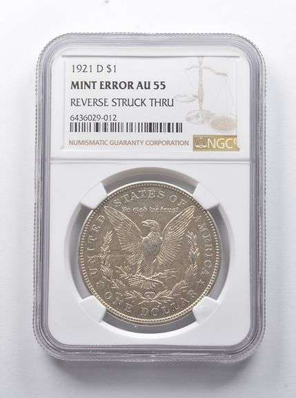 MINT ERROR AU55 1921-D Morgan Silver Dollar REV Struck Thru NGC
