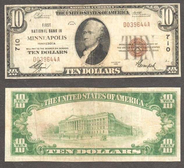 $10 1929 First Ntl Bank Minneapolis,MN Circulated