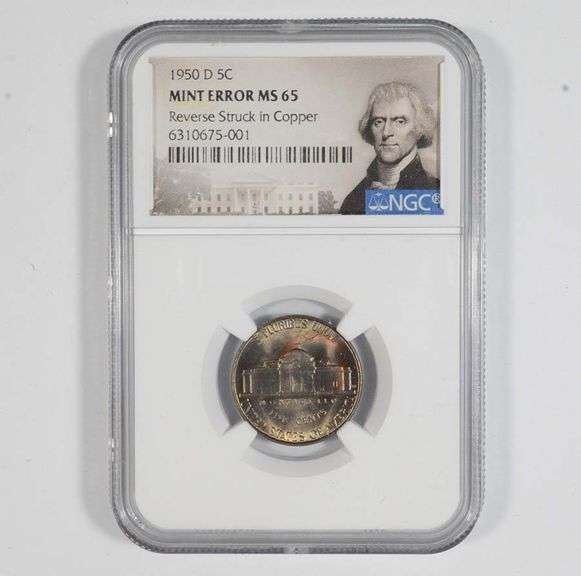 Mint Error MS65 1950-D Jefferson Nickel Reverse Struck In Copper NGC