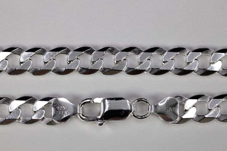 Men's 7.9mm Solid .925 Sterling Silver Flat Curb Chain Link Italy Necklace 18"
