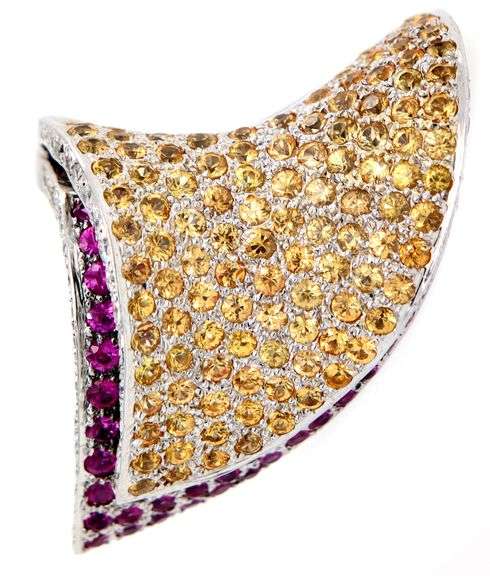 6.00ctw Pink and Yellow Sapphire and 0.50ctw Diamond Abstract Ring in 14K