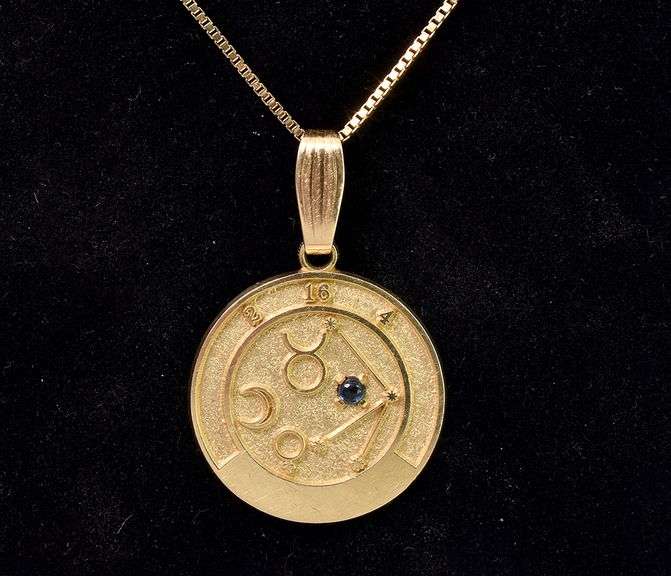 Noble Taurus Pendant Necklace With Blue Sapphire Gem In 14K Yellow Gold