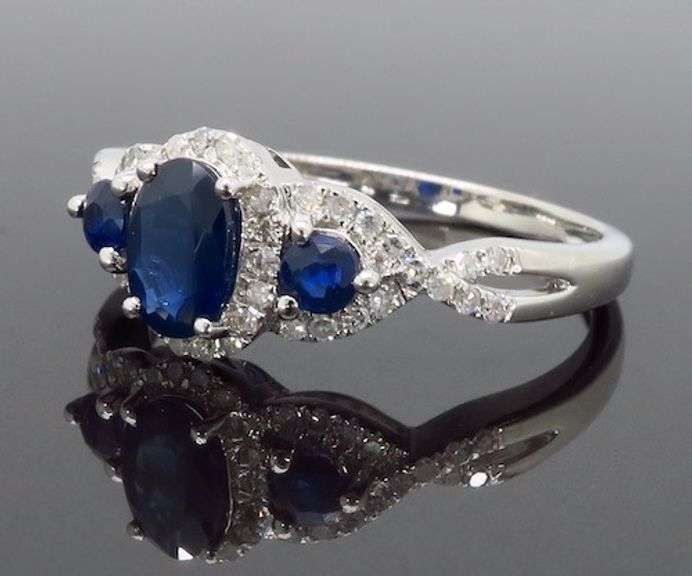 Three Stone Blue Sapphire & Diamond Ring