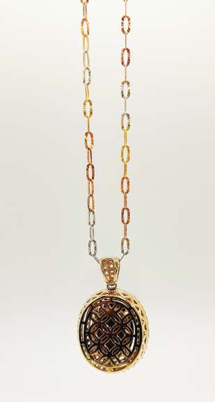 Sparkling 23.00 Carats Oval Cabochon-Cut Star Ruby & White Sapphire Pendant with a Tri-Tone Gold Plated Sterling Sliver Chain