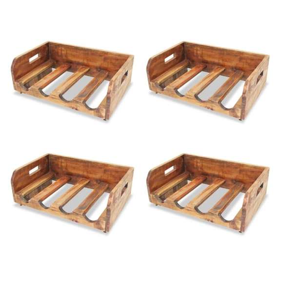 Bottle Racks 4 pcs for 16 Bottles Solid Reclaimed Wood
