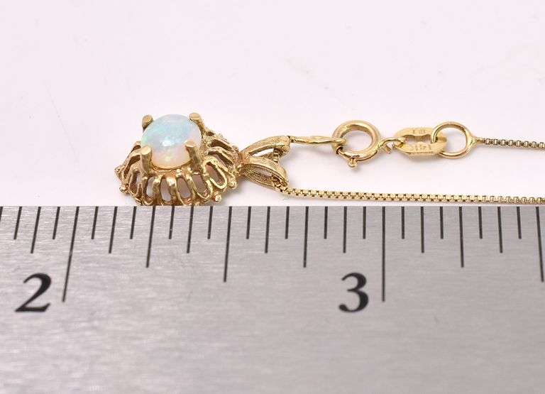 Cute Opal Pendant Necklace In 14K Yellow Gold