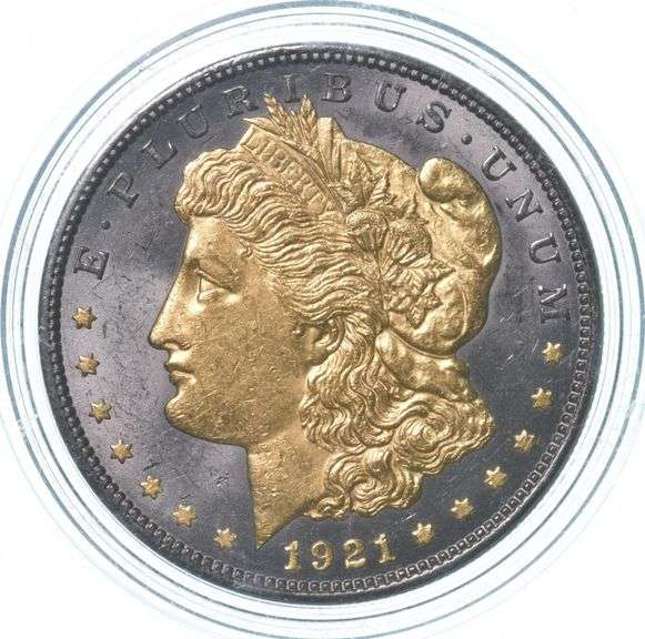 1921 Morgan Silver Dollar Gold Overlay