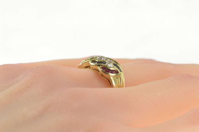 14K Yellow Gold Sapphire Diamond Emerald Ruby Braid Band Ring
