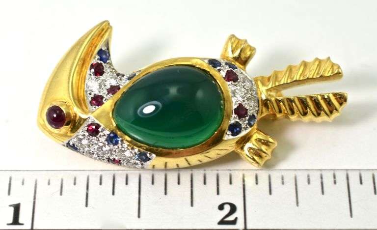 Whimsical 18K Gemstone Toucan Brooch