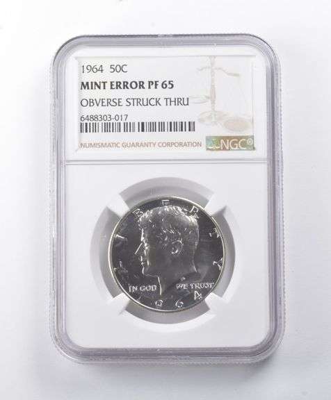 Mint Error PF65 UCAM 1964 Kennedy Half Dollar OBV Struck Thru NGC