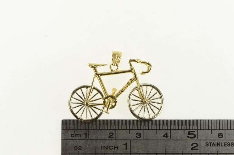14K Yellow Gold 3D Articulated Bicycle Bike Travel Charm/Pendant