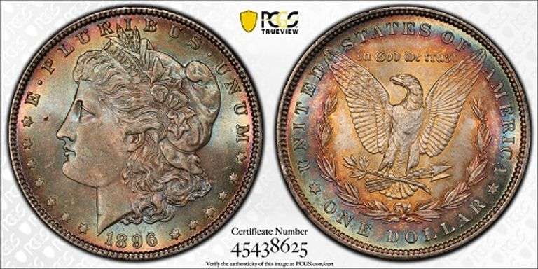 Superb Gem BU 1896P Morgan Incredible Toning Throughout PCGS MS 65!
