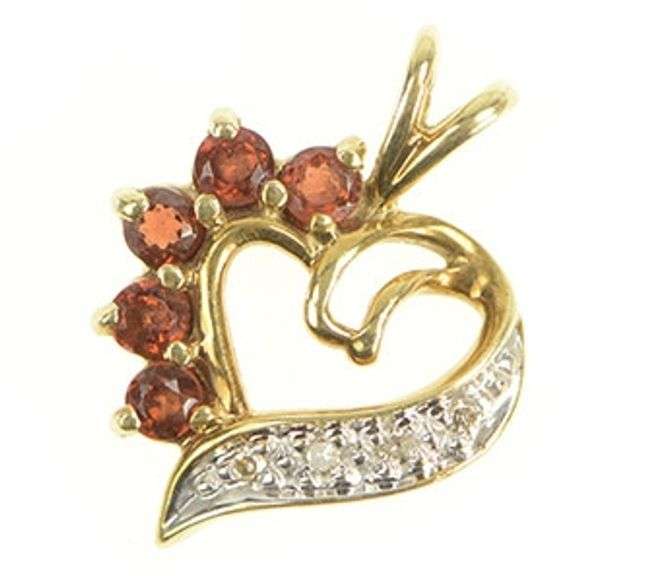 10K Yellow Gold Sim. Garnet & Diamond Heart Love Symbol Pendant