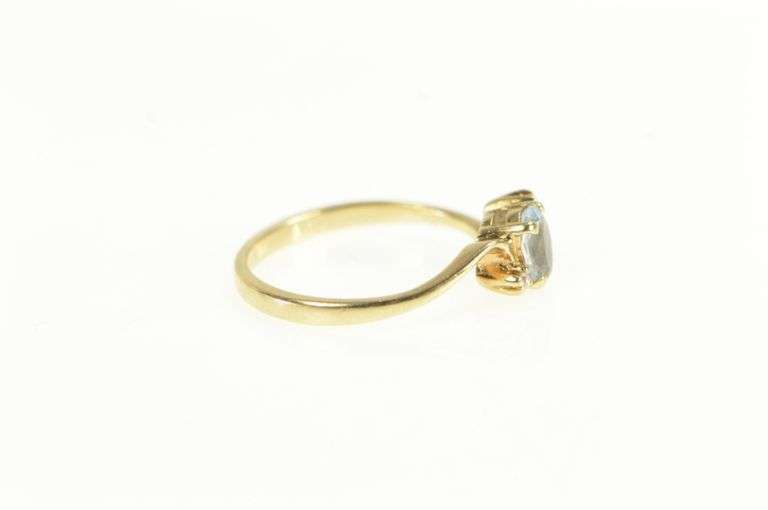 10K Yellow Gold Oval Blue Topaz Diamond Accent Bypass Ring