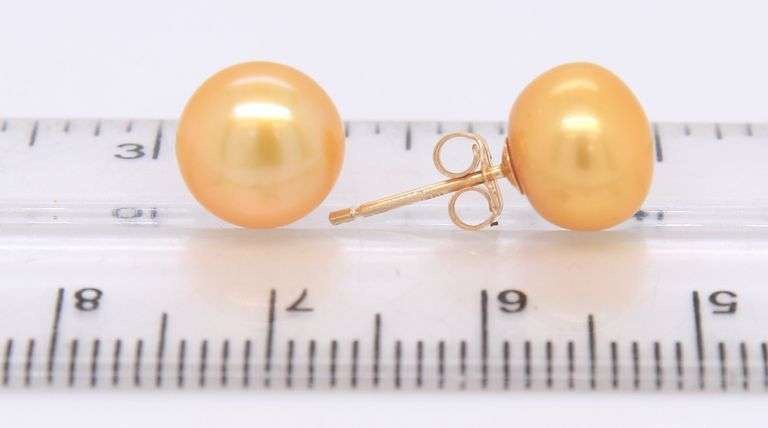 Elegant Yellow Gold Golden Pearl Stud Earrings