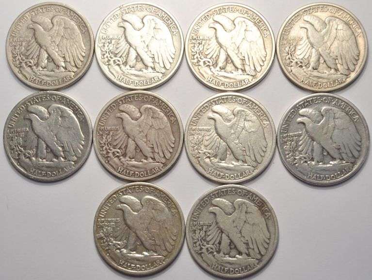 Lot Of 10 Walking Liberty Half Dollars Circulated