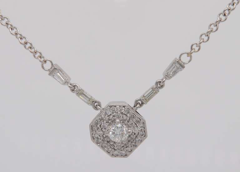 1.00ctw Round and Baguette Diamond Octagonal Frame Pendant Necklace
