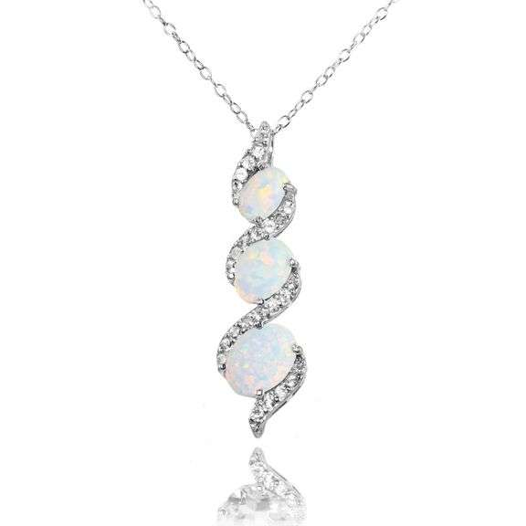 Simulated White Opal & White Topaz Sterling Silver Necklace