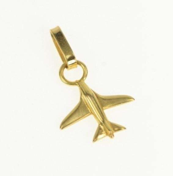 14K Yellow Gold 3D Airplane Jumbo Jet Flying Travel Charm/Pendant
