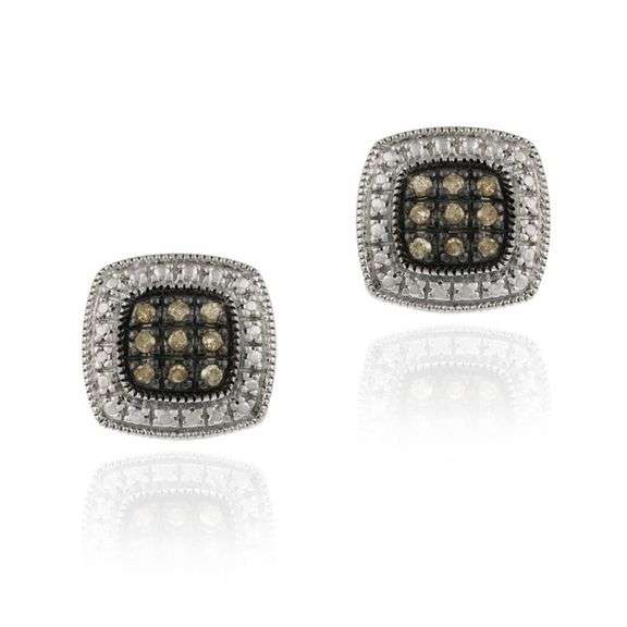 Champagne Diamond Square Earrings in Sterling Silver