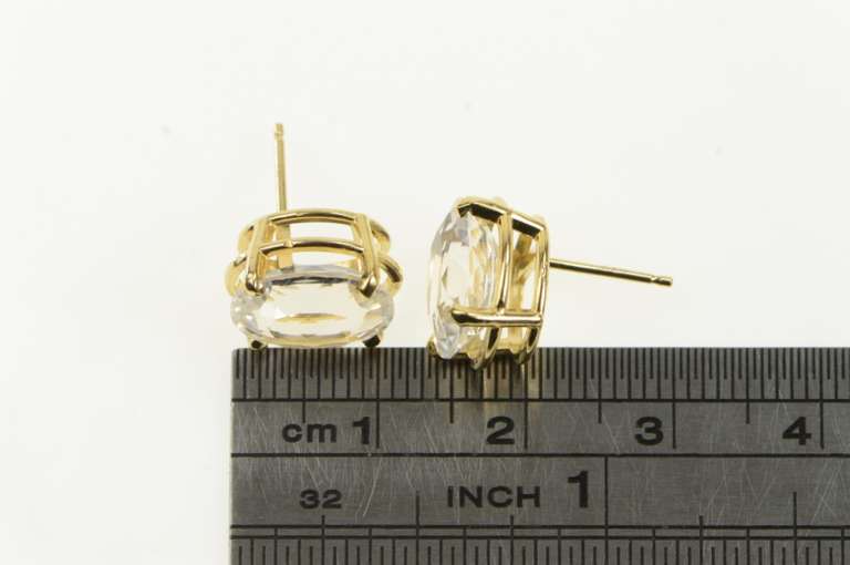 14K Yellow Gold Oval Cubic Zirconia Solitaire Vintage Stud Earrings