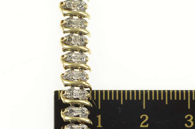 10K Yellow Gold 2.00 Ctw Diamond Wavy Link Cluster Tennis Bracelet
