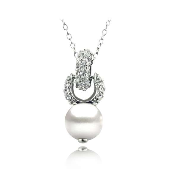 Sterling Silver Freshwater Pearl & Created White Sapphire Necklace