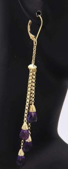Wonderful Yellow Gold Amethyst Dangle Earrings