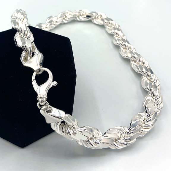Sterling Silver Heavy Diamond-Cut Rope Chain 18mm Solid 925 Italy New Men's Necklace 26"
