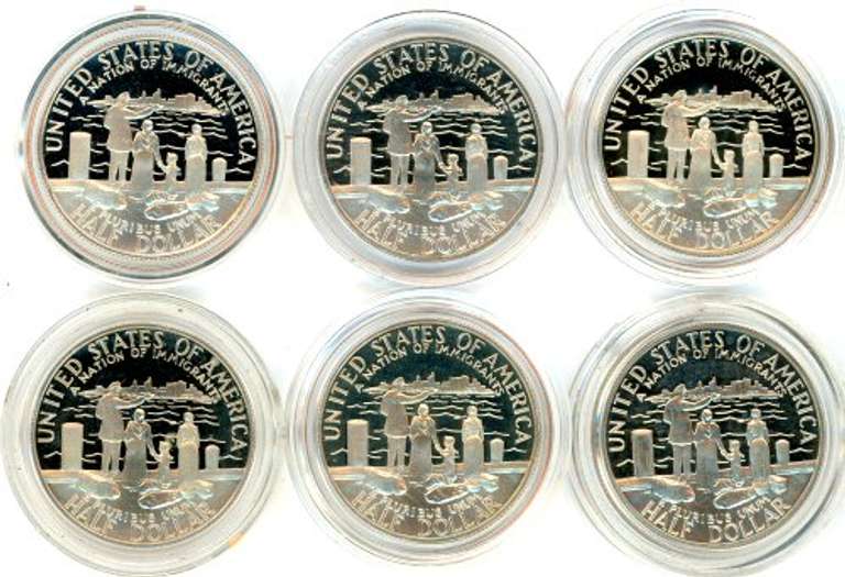 6 Proof Statue of Liberty Commemorative Half Dollars in Capsules