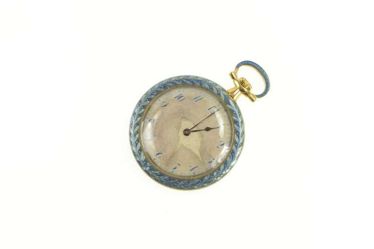 Elaborate Blue Enamel Art Deco 44mm Swiss Pocket Watch