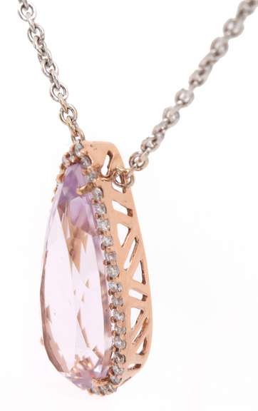 Rose De France Amethyst and 0.36ctw Diamond Frame Pendant Necklace in 14K