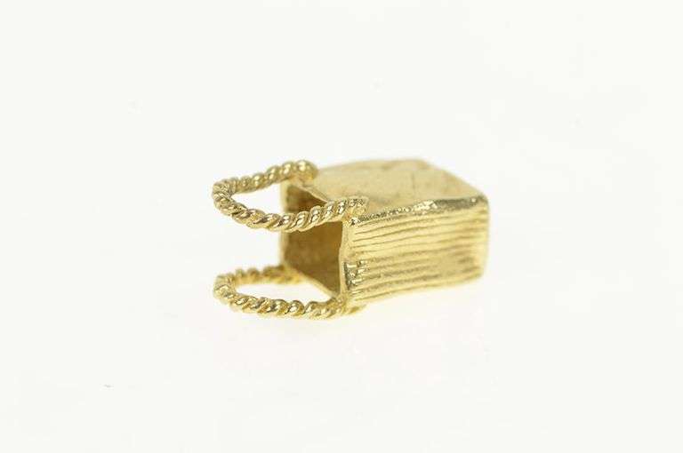 14K Yellow Gold 3D Shopping Gift Bag Fashion Purse Charm/Pendant