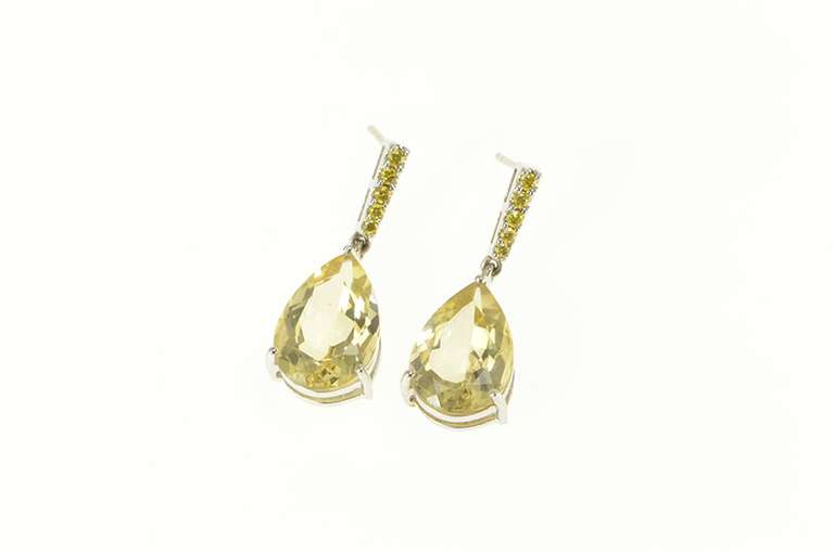 14K White Gold Pear Citrine Bar Drop Dangle Statement Earrings