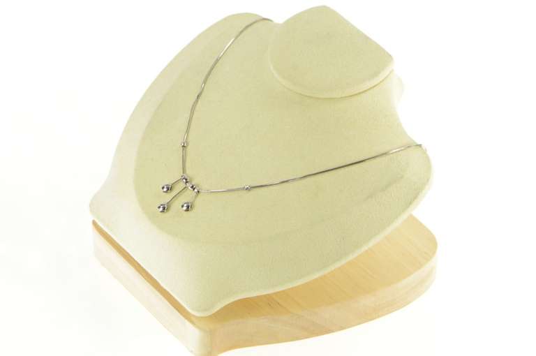 14K White Gold Squared Beaded Ball Fringe Chain Snake Necklace