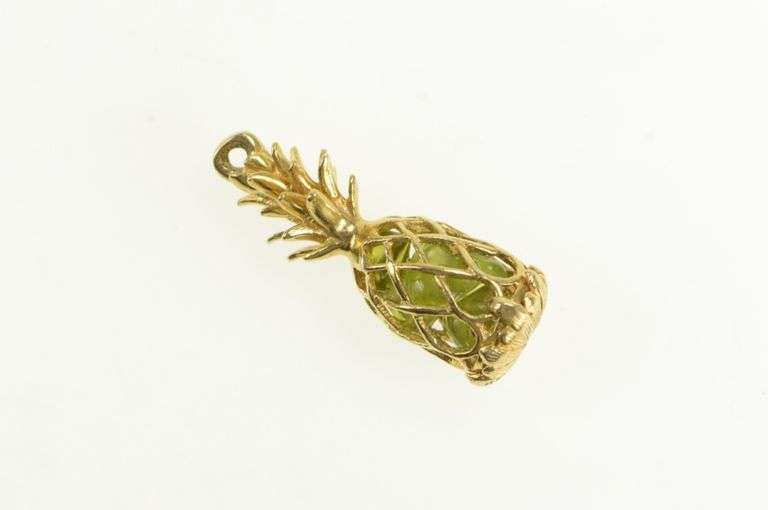 14K Yellow Gold Peridot Pineapple Hawaii Tropical Fruit Charm/Pendant