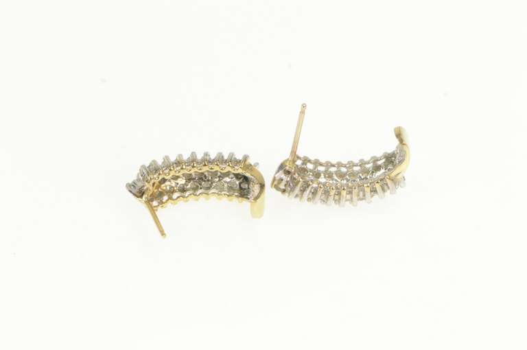 10K Yellow Gold 1.00 Ctw Squared Diamond Cluster Bar Earrings