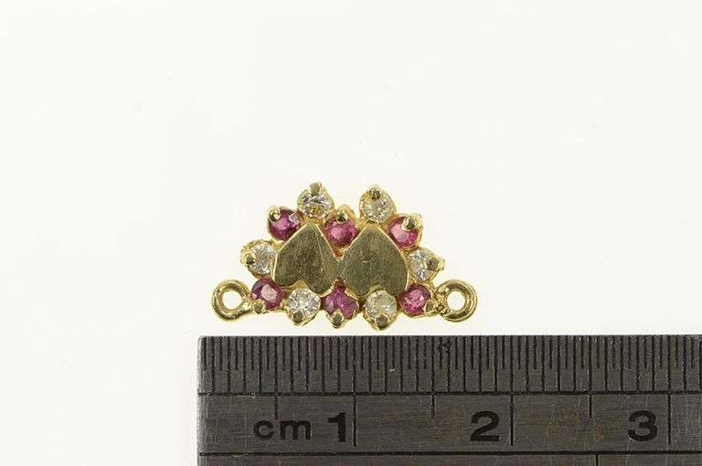 14K Yellow Gold Vintage Heart Red & White CZ Valentine Charm/Pendant