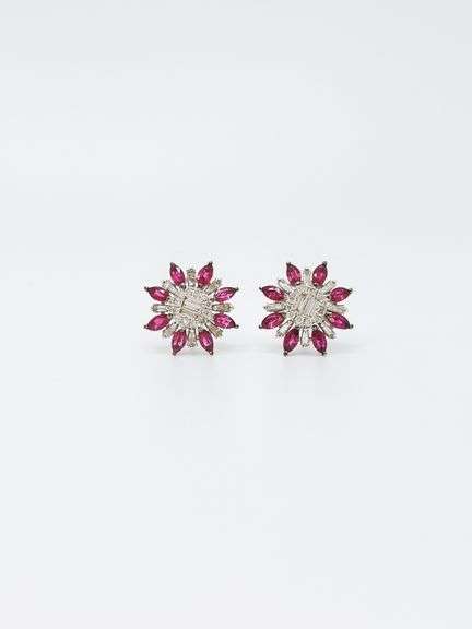 Floral 18kt White Gold Diamond and Ruby Studs