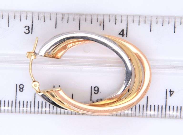 Wonderful 3 Tone Gold Cross over Hoop Earrings