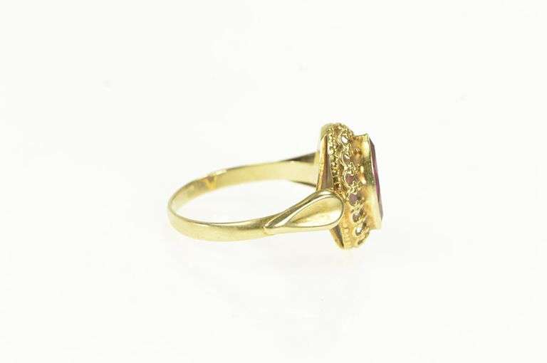 14K Yellow Gold Marquise Syn. Ruby Ornate Filigree Cocktail Ring