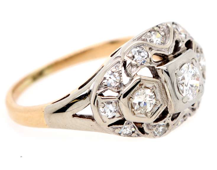 Vintage 0.75ctw Diamond Two Tone Filigree Ring in 14K