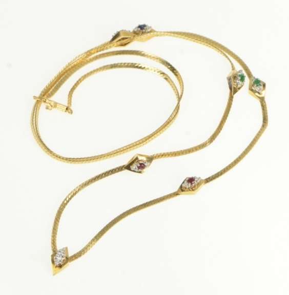 14K Yellow Gold 0.35 Ctw Diamond Sapphire Ruby Herringbone Necklace