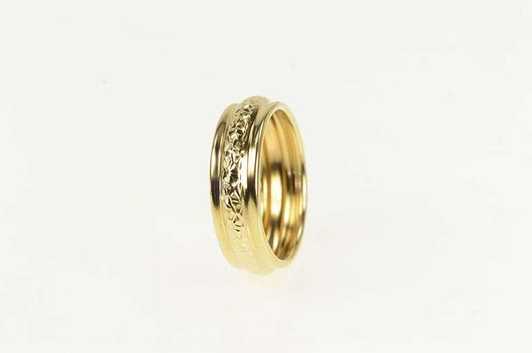 14K Yellow Gold 6.3mm Domed Textured Vintage Statement Band Ring