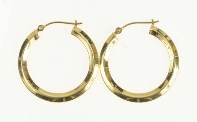 14K Yellow Gold 25.5mm Ridged Vintage Statement Hoop Earrings